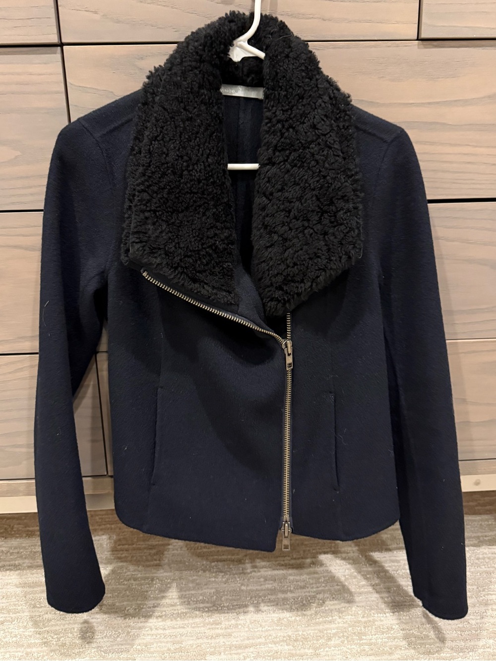 Vince Women's Wool Moto Jacket w Shearling Collar Sz S